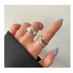 VENTFILLE 925 Sterling Silver Irregular Water Droplets Cross Ring Female Simple Retro Style Handmade Jewelry