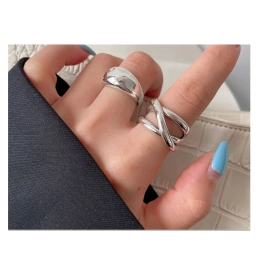 VENTFILLE 925 Sterling Silver Irregular Water Droplets Cross Ring Female Simple Retro Style Handmade Jewelry