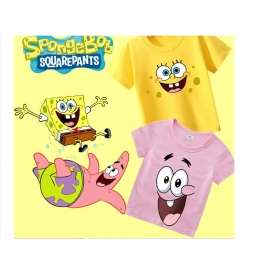 SpongeBobs SquarePants Children Clothing Anime Summer Short Sleeve Cute Patrick Star Clothes Cotton T-shirt Cartoon Kids Tops