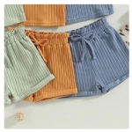 Summer Toddler Baby Girls Outfit Clothes Sets Solid Color Button Vest + Ribbed Drawstring Shorts Baby Children Clothing